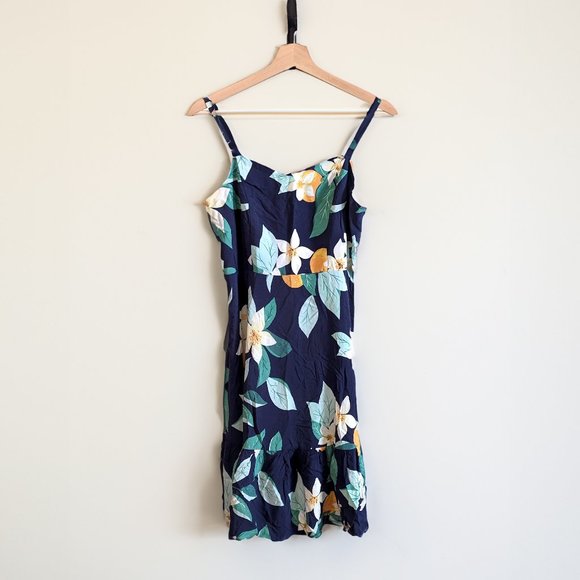 Old Navy Floral Sun Dress Flowy Summer Tropical Orange Blossom Medium Tall - Picture 2 of 6